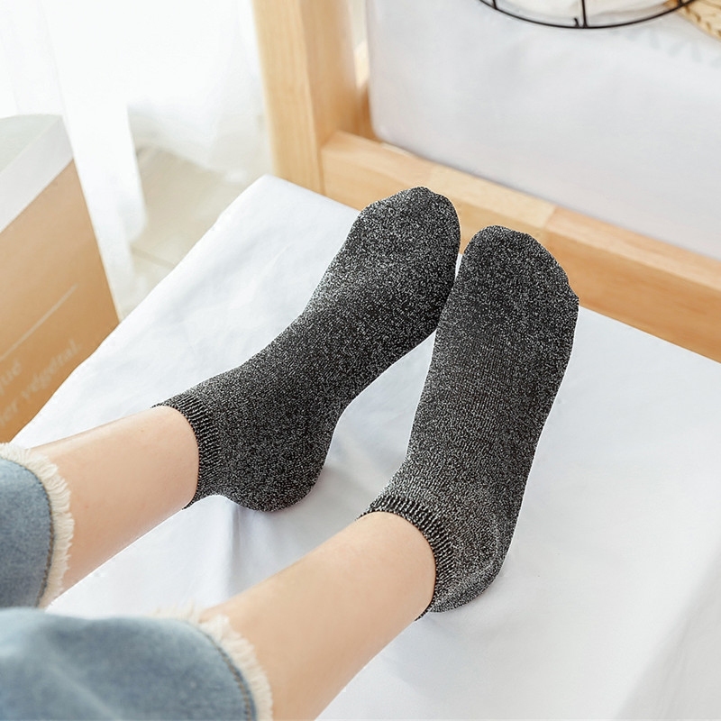 3 Pairs of Spring and Summer Thin Gold and Silver Stockings for Women, Japanese Candy-Colored Silver Glitter Short Socks, Retro Shiny Mid-Calf Socks