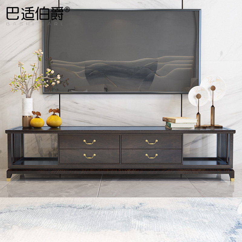 New Chinese solid wood TV cabinet white wax wood modern minimalist tea table living-room full assembly containing cabinet bronze wood furniture