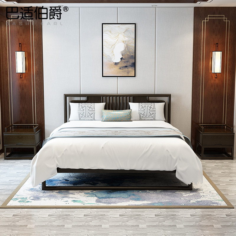 New Chinese solid wood bed double bed modern simple bedroom hotel model room 18 m big bed factory direct furniture
