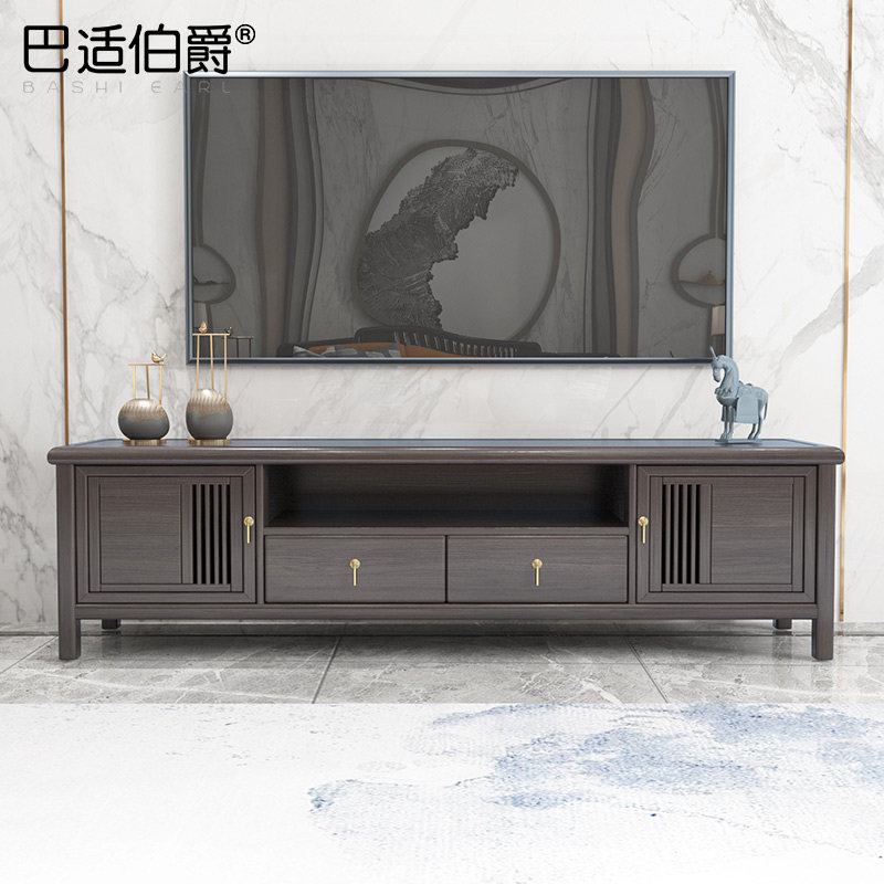 New Chinese uginwood TV cabinet solid wood 2m dwarf ground cabinet light extravagant zen-style cabinet modern Chinese living room composition