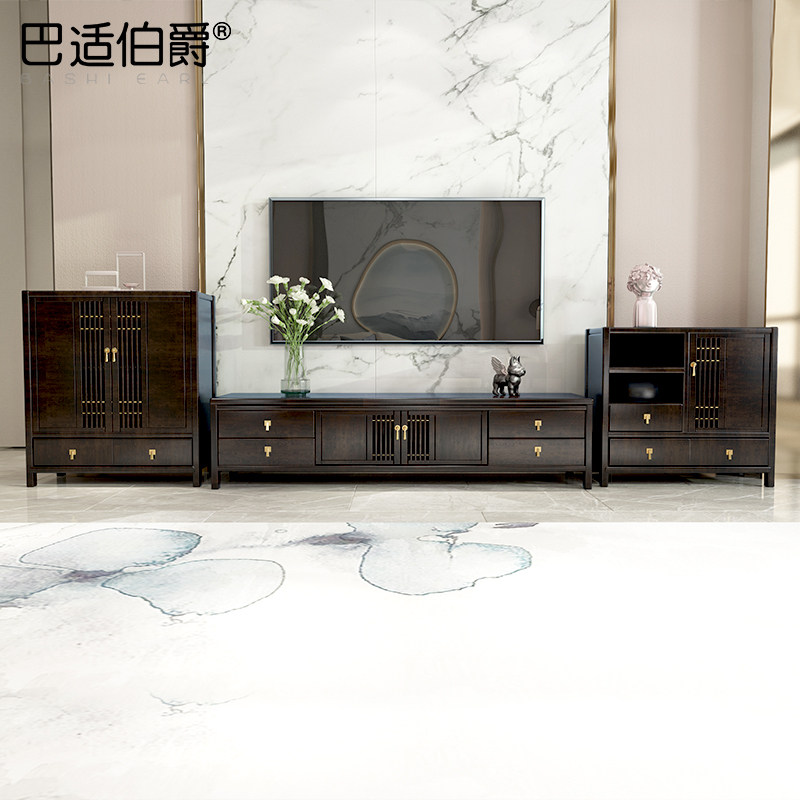 New Chinese TV Cabinet Solid Wood Ground Cabinet Short Cabinet High Cabinet Portfolio Modern Minima Size Family Living Room Suit Furniture