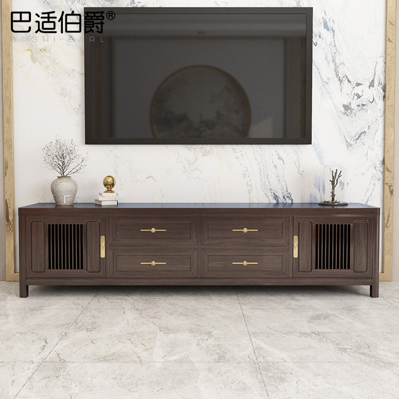 New Chinese solid wood TV cabinet 2 meters modern minimalist 1 8 meters small apartment living room furniture Zen light luxury storage cabinet