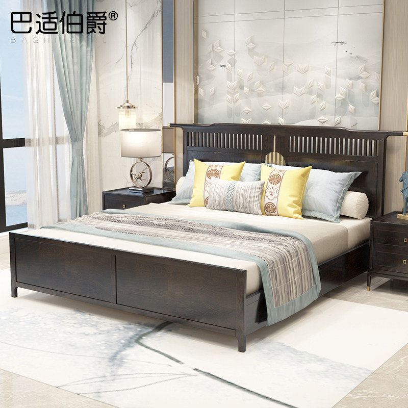New Chinese solid wood bed bedroom double bed modern Chinese luxury master bedroom high-grade 18 meters classical Zen furniture