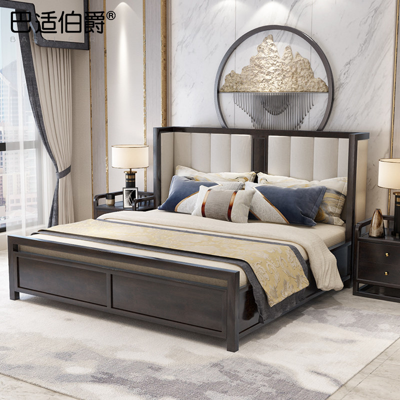 New Chinese solid wood bed 1 8 m Villa Storage High Box 1 5 Wood Bed Modern Chinese Light Lavish Main Sleeper Double Wedding Bed