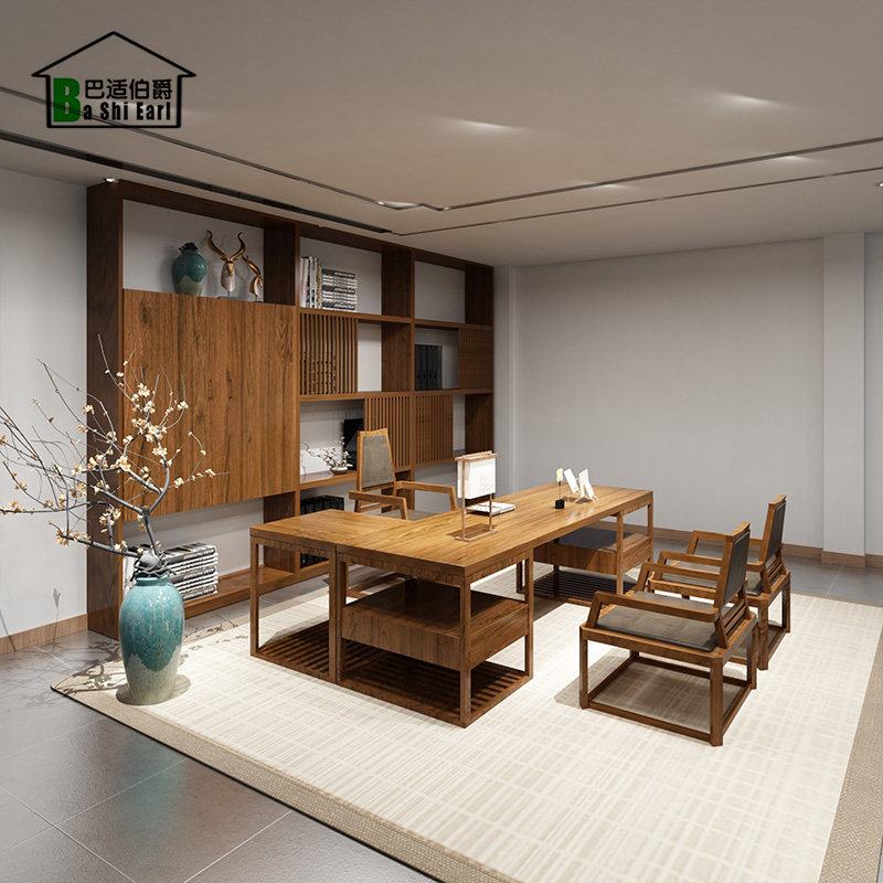 New Chinese style large-scale solid wood desk simple modern boss table chief executive table chat table Zen furniture