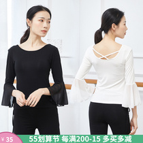 Trumpeter sleeve round neckline dance practice to Chinese classical folk Latin dance body dancing blouses clothes female adults