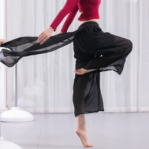 Middle China Wind Classical Modern Dance Practicing Trousers Snowspun Yarn Skirt Pants Stage Table Performance Clothing Women's Flutter