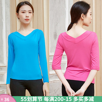 Middle long sleeve double V neckline body dance practice Gongfu ballet body blouse Modale clothing schoolgirl art exam T-shirt