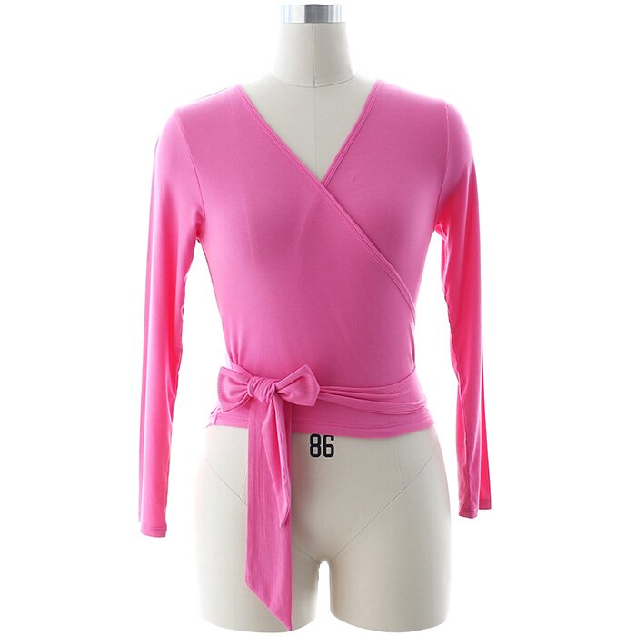 V-neck tight-fitting exercise clothing female adult ballet Latin dance body yoga long-sleeved teacher clothing top short