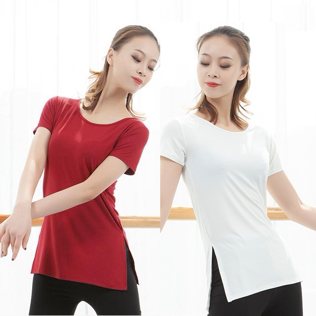 Modale Body Tight Body Short Sleeve Open Fork Yoga Blouse Women Professional Sports Fitness Dance Practice Service Base Training
