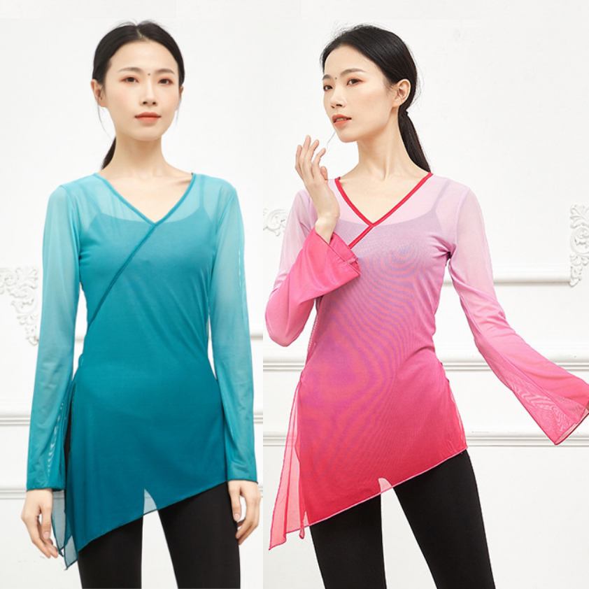 Classical dance practice with trumpeter sleeves hypotenuse opening fork art examination performance to serve the Chinese ethnic dance body rhyming clothes female