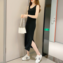 Long vest sleeveless dress women split spring summer slim size black bottoming dress A- line dress