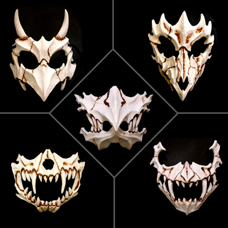 Japanese Writers Cabin Family of the Dragon God Mask Halloween Cos Gos Tiger Night Fork Half-Face Makeup Dance Horror Mask-Taobao