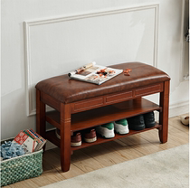 Chinese-style foyer shoe stool Shoe cabinet solid wood storage stool Nordic simple living room storage stool American shoe stool