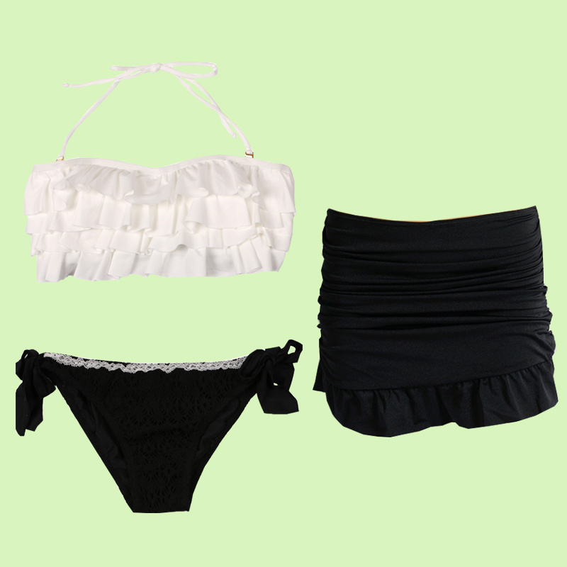 Conservative bikini women's small breasted steel to woo South Korean lotus leaf side small fragrant windy style holiday three-piece swimsuit