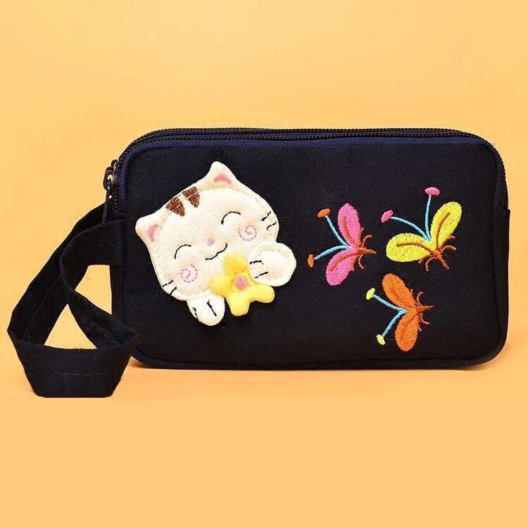  Alacat Embroidery Butterfly Pure Cotton Fabric Lady Big Screen Phone Bag Triple