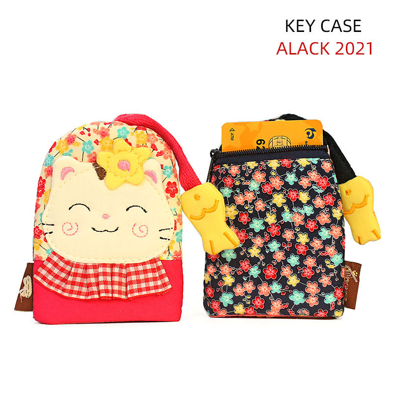 There is a zipper bag on the back Korean cute cotton cartoon drawstring ladies drawstring car key bag can hold cards