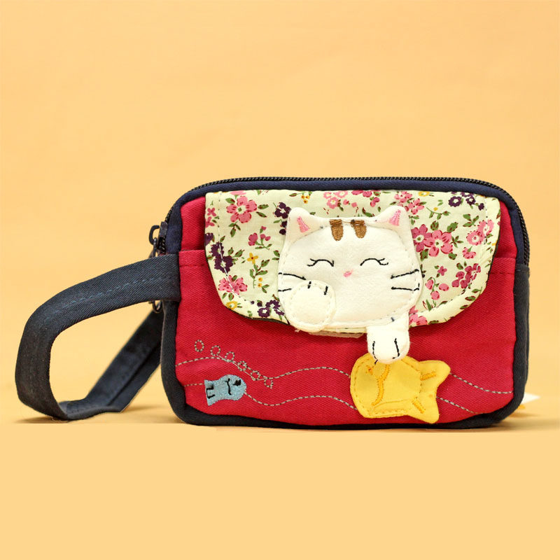 Time-limited special price Alakitten Broken Flowers handmade cotton fabric Handheld handbag iPhone7 small screen mobile phone bag