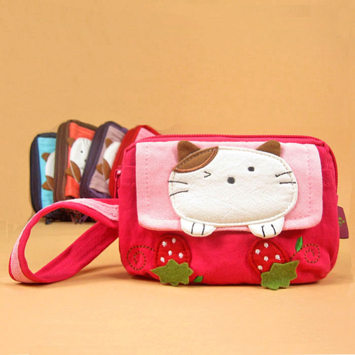 Korean Cat Shake-Up Cute Four Floors Zero Wallet Pure Cotton Parquet Cell Phone Bag Lady Hands With Bag Key Handbags
