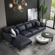Leather sofa simple modern light luxury chaise longue size apartment double three person combination fashion corner sofa