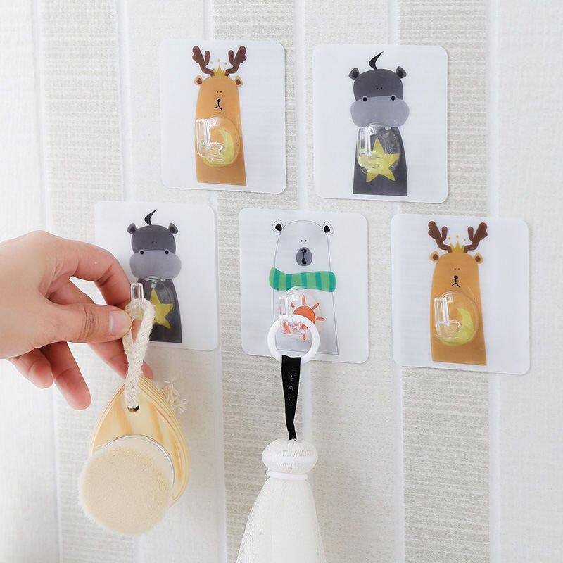 Nordic Cute Animal Hooks Powerful Adhesive Gel-Free hook Kitchen Bathroom Slime Hook Wall-mounted Bearing Hanger Hook