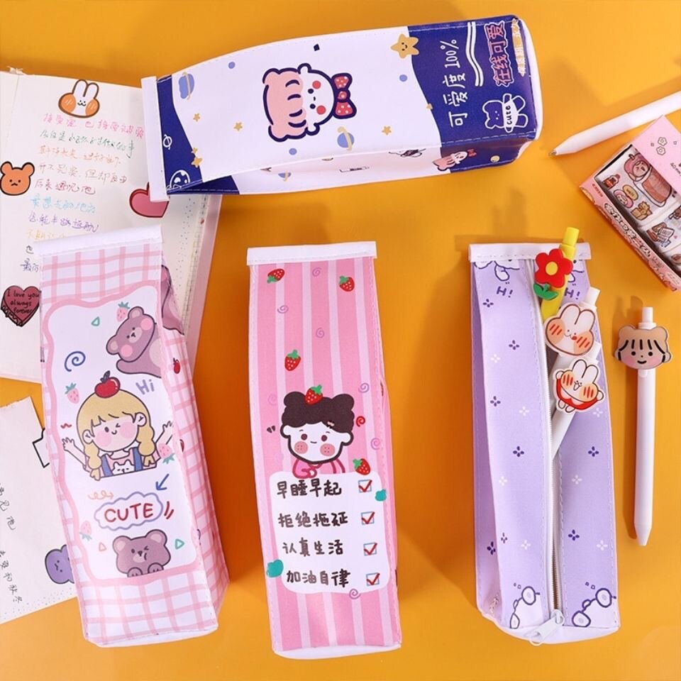 ins cute teenage girl hearts pink milk pen bag little fresh cute young girl lead pencil case stationery bag