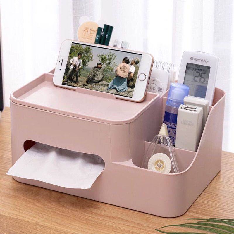With mobile phone bracket office desk tissue box living room coffee table remote control sundries storage box plastic paper box