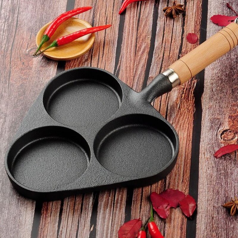 New Egg Dumpling Pot Home Three Hole Cast Iron Omelette Egg Burger Mold Non-Stick Pan Uncoated Pan
