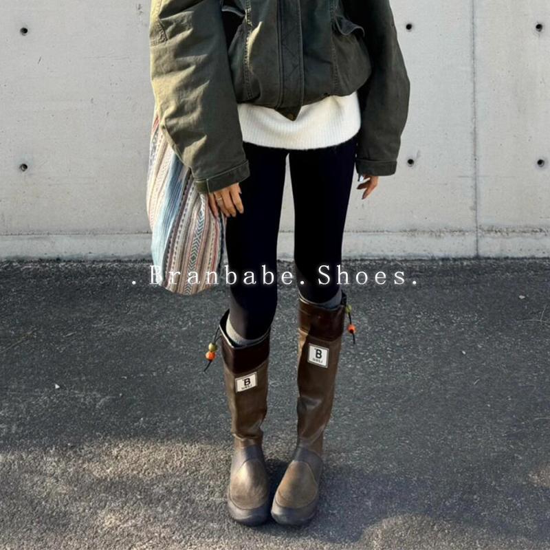 Wild Bird Association Outdoor Long Rain Boots Women's Non-Slip Waterproof Rain Boots Autumn and Winter Thin Long Boots High Knight Boots