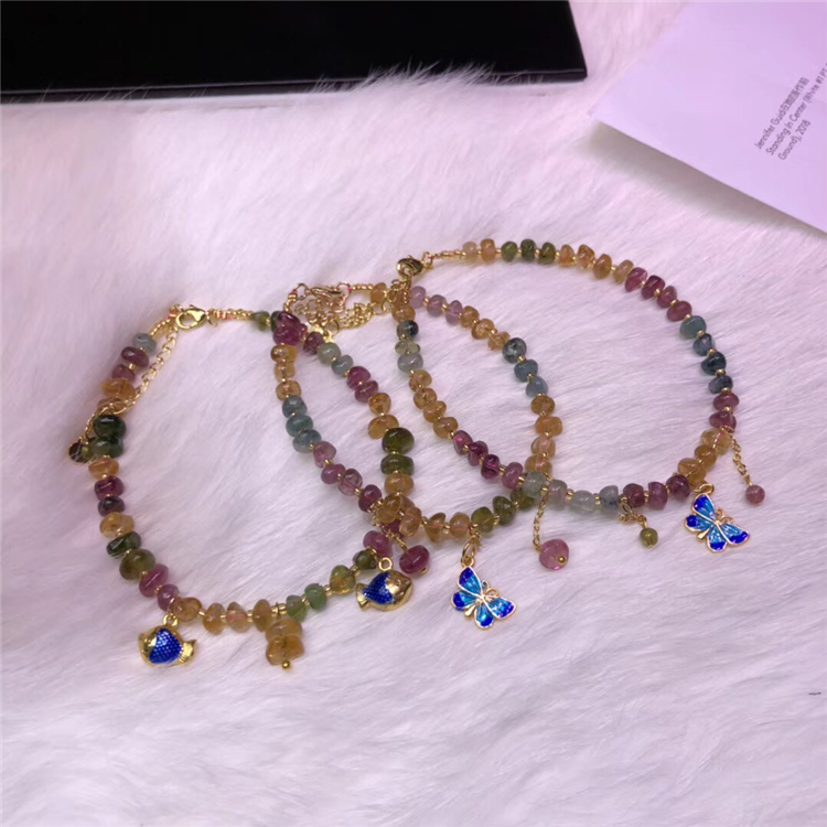 Vòng chân đính cườm tourmaline tự nhiên có thể được sử dụng như một vòng đeo tay sử dụng ngẫu nhiên 2,5m * 4,5mm giao hàng ngẫu nhiên - Vòng chân lắc chân bạch kim