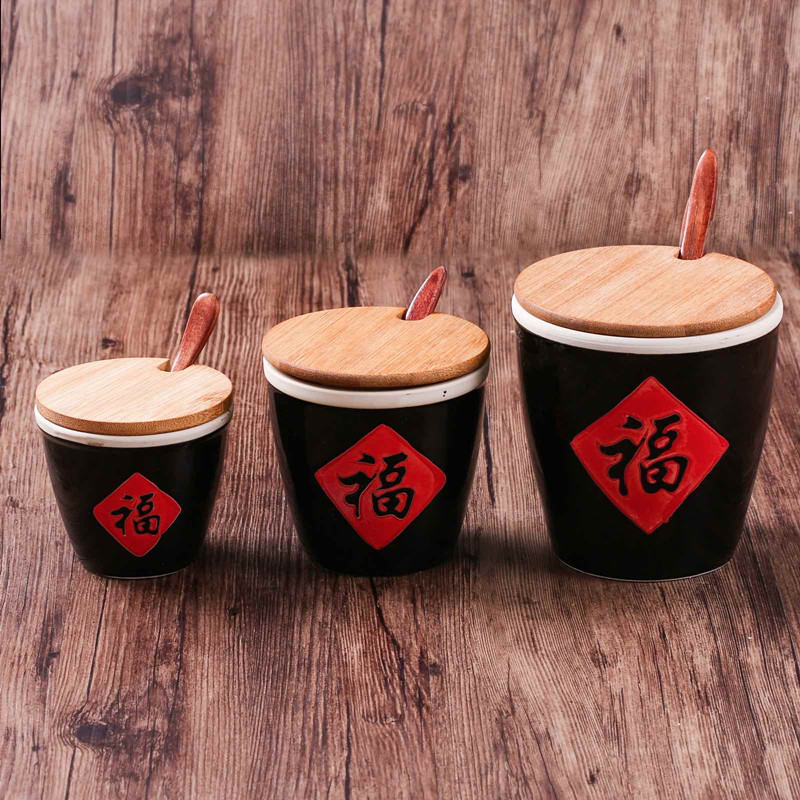 Creative small Fu word tank small sauce tank Fu tank small ceramic seasoning seasoning tank hotel table decoration small water tank pepper