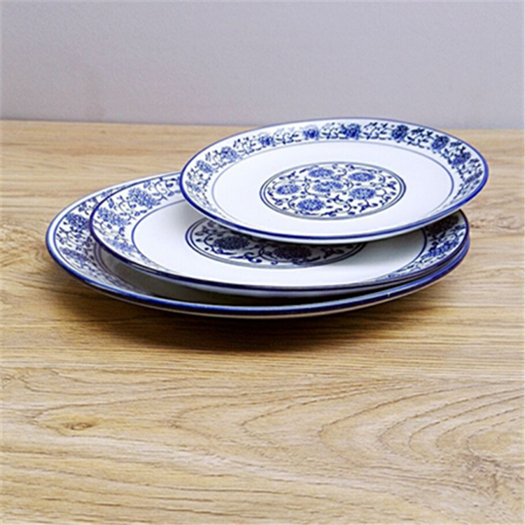 Retro blue and white porcelain cold dish plate shallow chopped pepper fish head plate snack plate snack plate dim sum soup plate fried hot plate