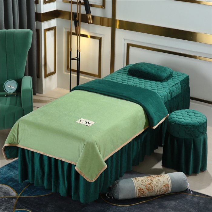 Autumn and winter high-grade warm and thick crystal velvet beauty bed cover four-piece set beauty salon special Nordic minimalist style bed sheet