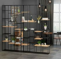 Industrial wind iron screen shelf partition porch living room decoration office solid wood floor partition shelf