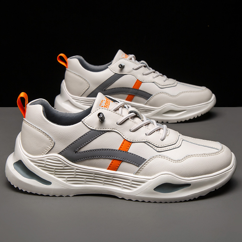 Men's shoes autumn new sports shoes leather casual sneakers trend Korean version all-match leather waterproof youth running shoes