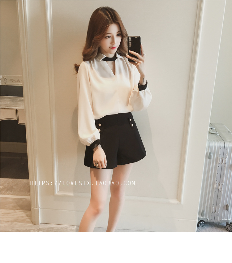 Áo voan trắng cổ chữ V top nữ mùa thu đông 2018 phiên bản mới của Hàn Quốc của máy chăm sóc rộng tay hoang dã áo sơ mi dài tay áo sơ mi nữ dài tay hoa