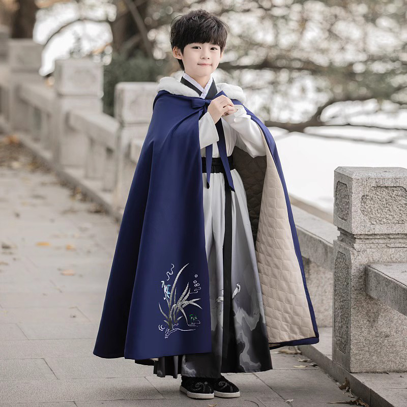 Children Handwear cape Cape Hood With Hood Boy China Wind Gusty Coat Plus Suede Thickened Out Warm Cape Winter-Taobao