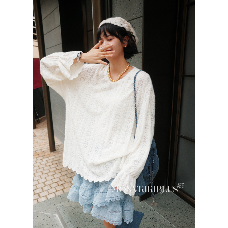 Witch Monvkiki "Memory Swirl" Plus Size Lace Ruffle Sleeve Base Shirt # X072 Witch Monvkiki "Memory Swirl" Plus Size Lace Ruffle Sleeve Base Shirt # X072