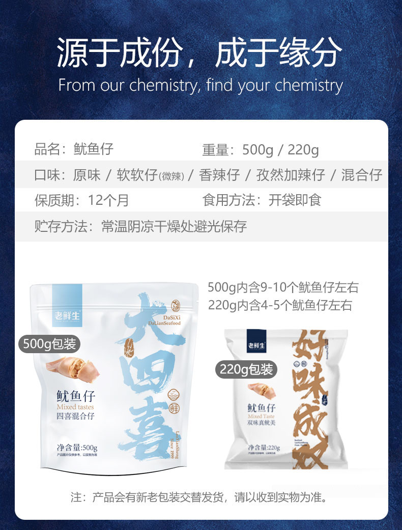 老鲜生 秘鲁带籽鱿鱼仔 500g 开袋即食 图5
