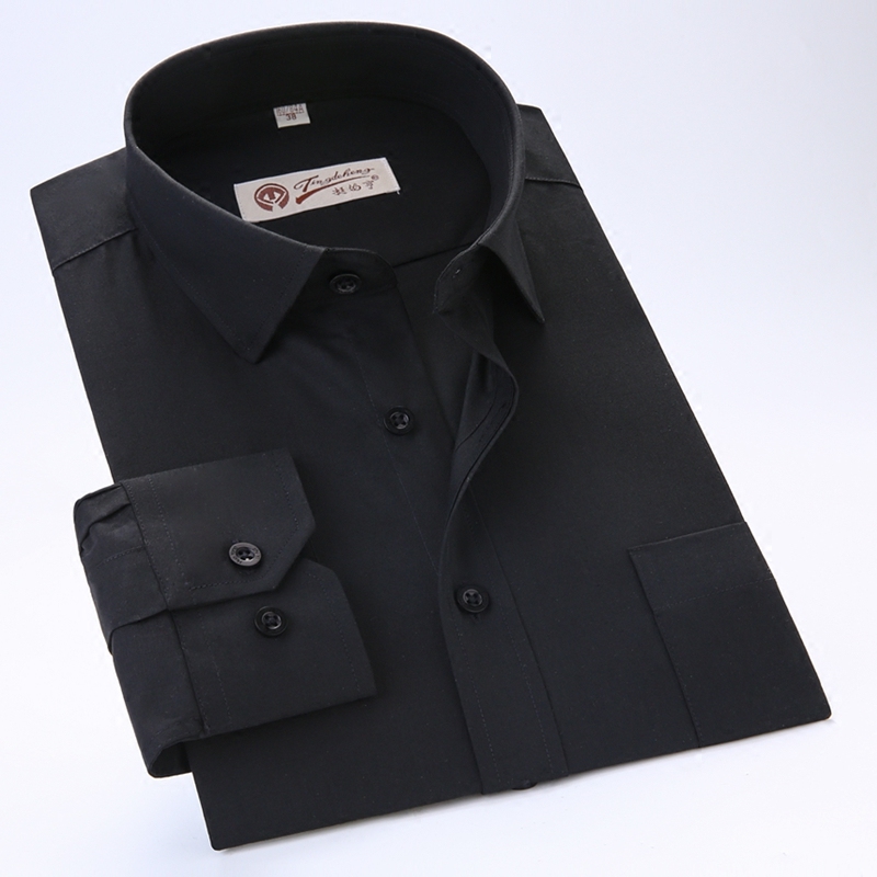 Tingzheng Pure Black Formal Wear Middle-Aged and Elderly Men's Black Social Long-Sleeved Shirt Dad Men's Special Shirt 6-13