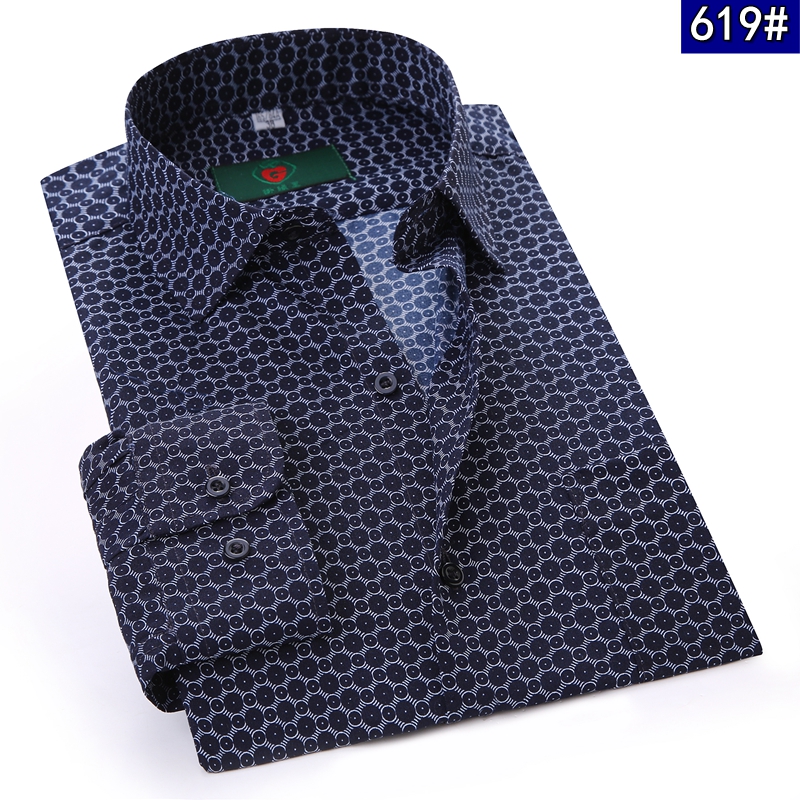Mùa hè ăn mặc giản dị trung niên nam dài tay tinh khiết áo sơ mi trắng cha trung niên in áo cha áo sơ mi nam họa tiết