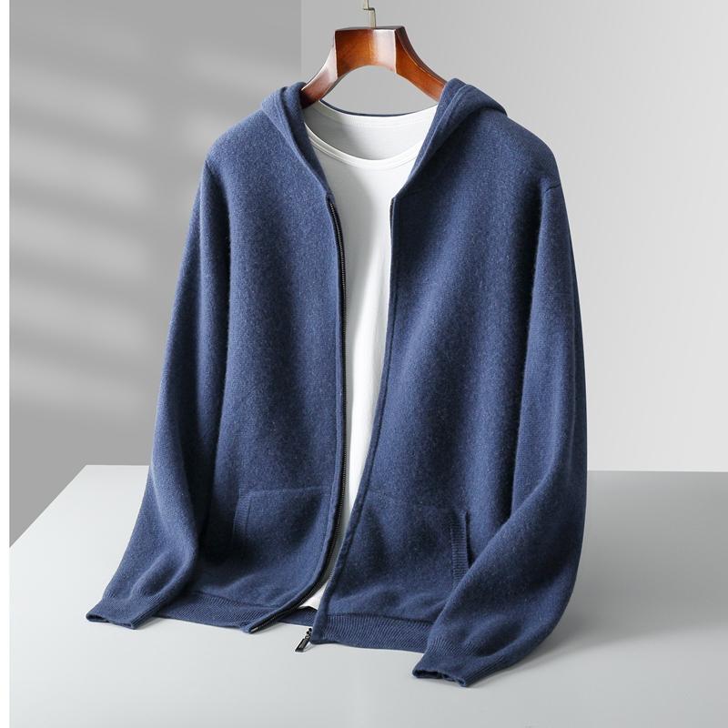 Winter 100% Pure Wool Cardigan for Men, Thickened Zip-Up Cashmere Hoodie, Casual Knit Sweater with Pockets Winter 100% Pure Wool Cardigan for Men, Thickened Zip-Up Cashmere Hoodie, Casual Knit Sweater with Pockets