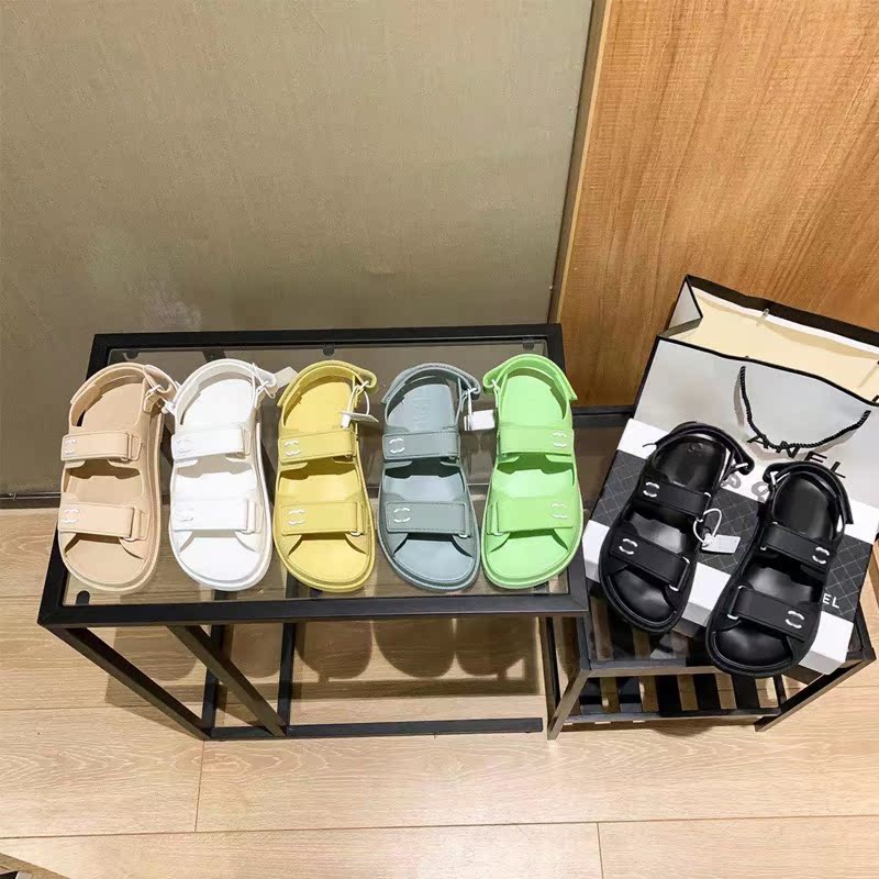 Off White Label2021 summer new pattern C family Little fragrance Velcro Fish mouth Sandals Internet celebrity Totems lattice Flat bottom Jelly color Women's Shoes