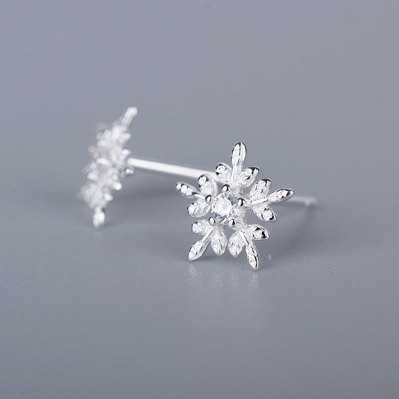 s925 silver ear nail woman Christmas Winter style Personality Snowy Flowers Sweet jewellery Korean version