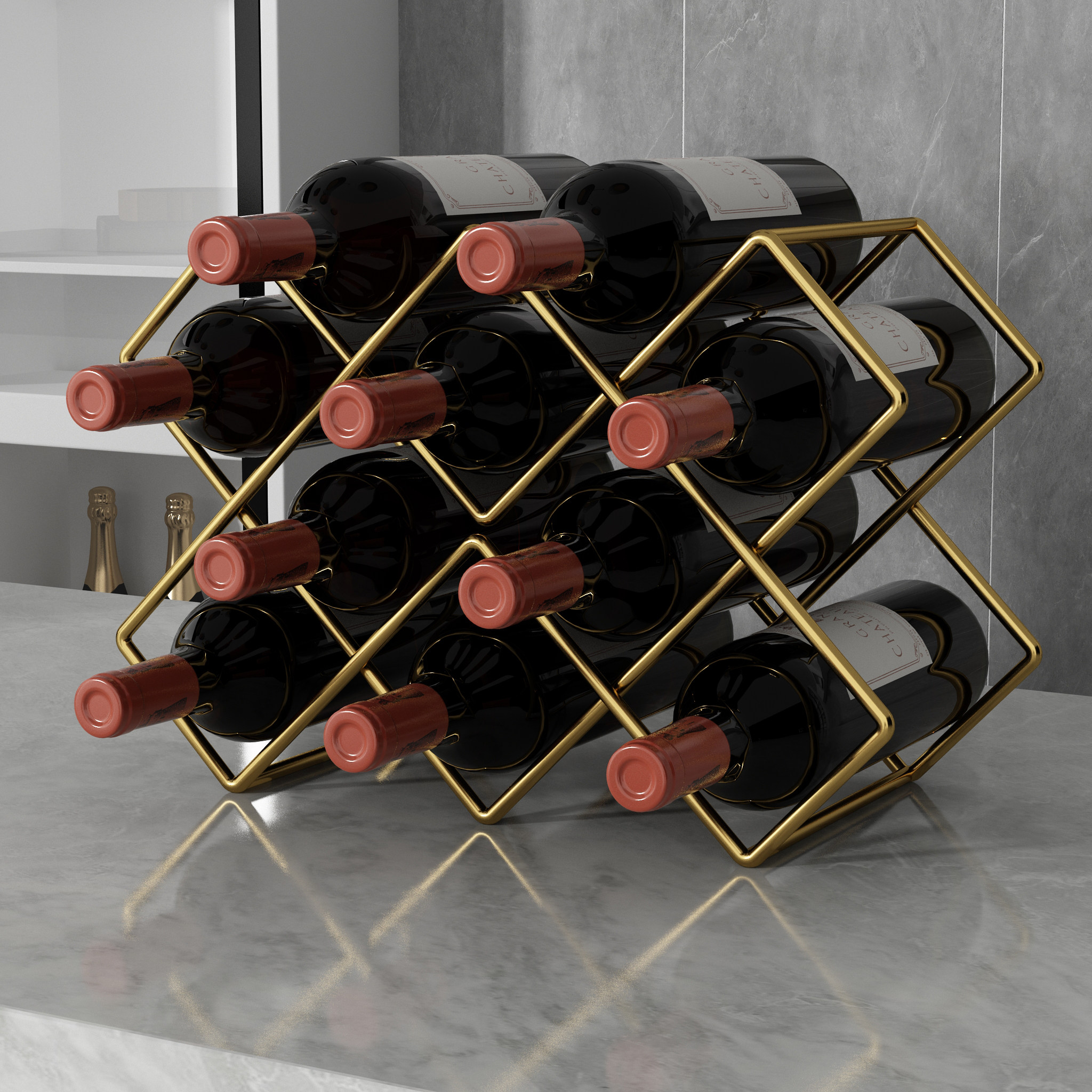 Light Extravagant Style Red Wine Rack Pendulum Upscale Wine Shelf Rhomboid Creative Red Wine Grid Shelf Home Wine Shelf-Taobao