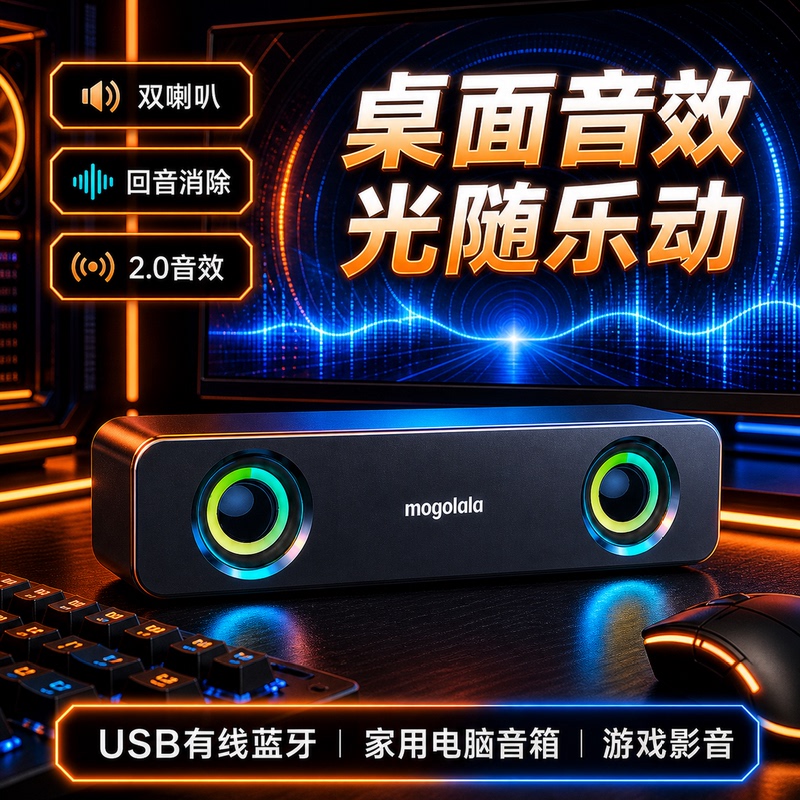 Desktop Speakers for Home Use, Computer Speakers, Small Speakers, Bluetooth Wired Mini Subwoofer, Long Strip Gaming Speakers