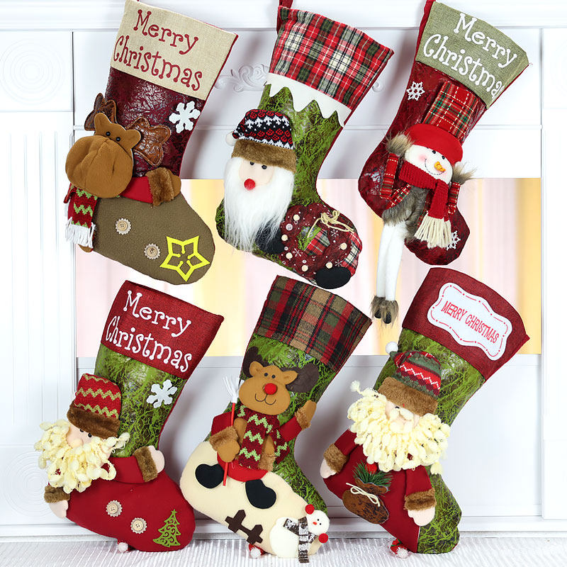 Christmas socks gift bag children's kindergarten creative small gift hanging ornament Santa Claus snowman elk candy bag
