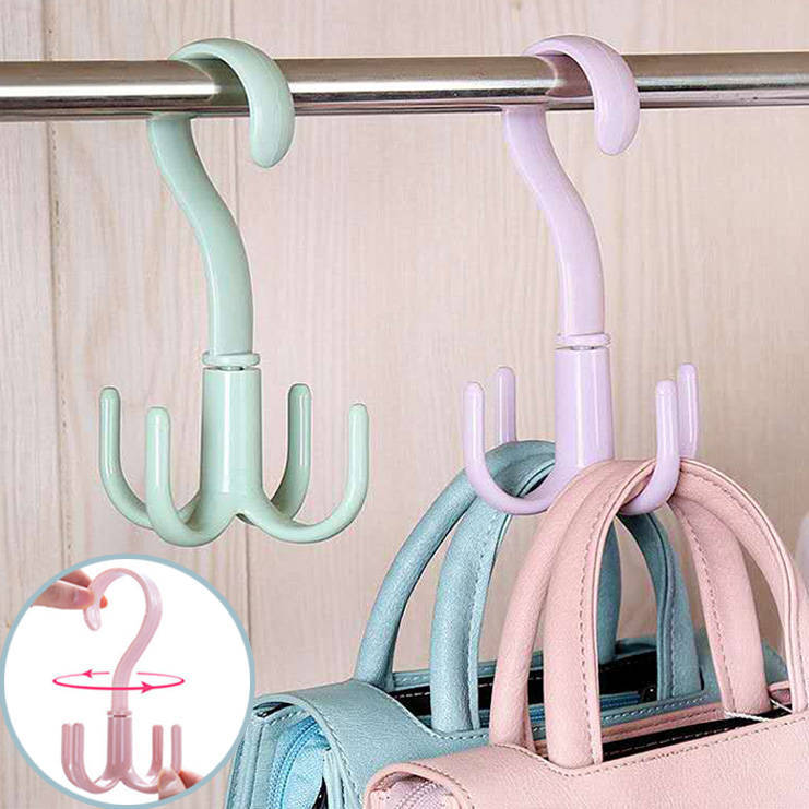 Four-claw rotating hook home multi-functional coat hook hanging bag tie rack wardrobe free punching scarf storage shelf