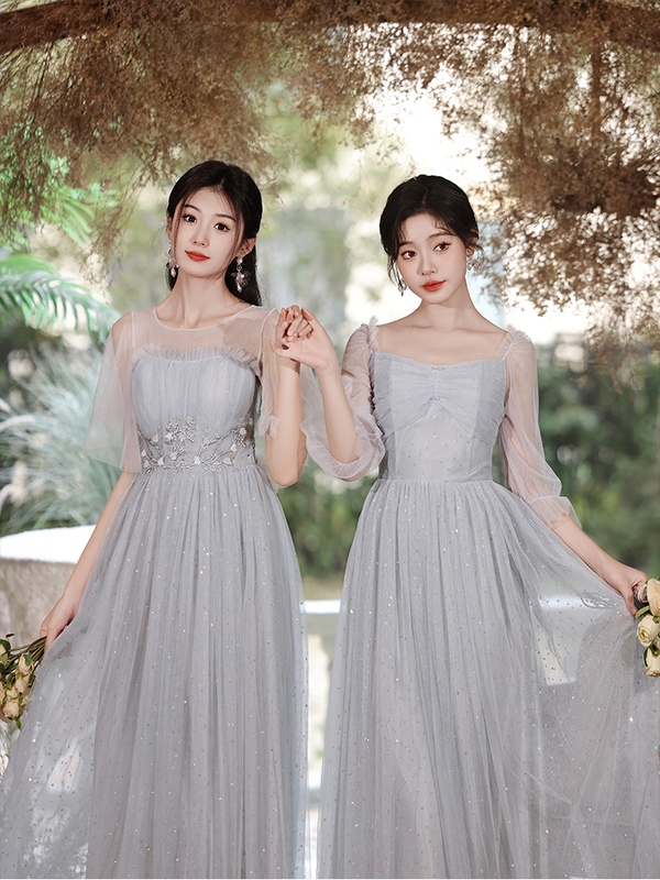 Gray Bridesmaid Dresses 2026 New Spring Plus Size Long Style for Chubby Women 100kg Slimming and Body-Covering Bridesmaid Dresses