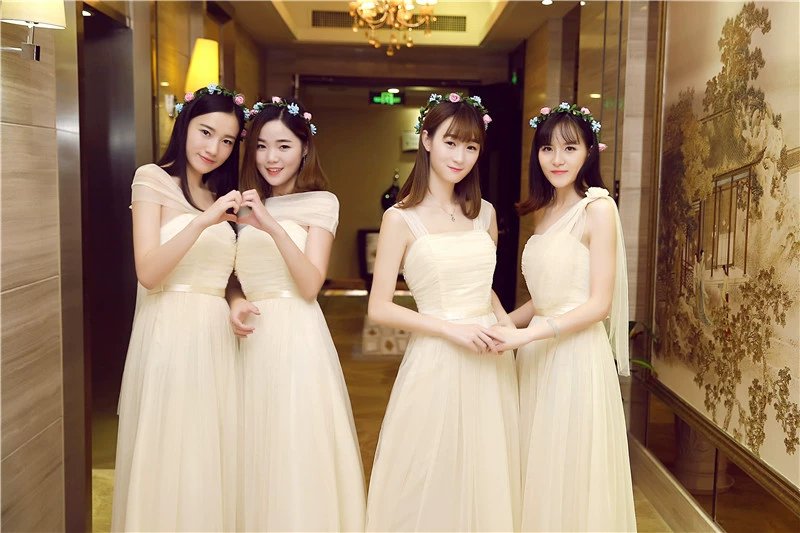 Trang phục phù dâu hợp xướng trang phục phụ nữ váy dài nhóm chị em quần áo dài màu xám dài tay phù dâu váy hợp xướng